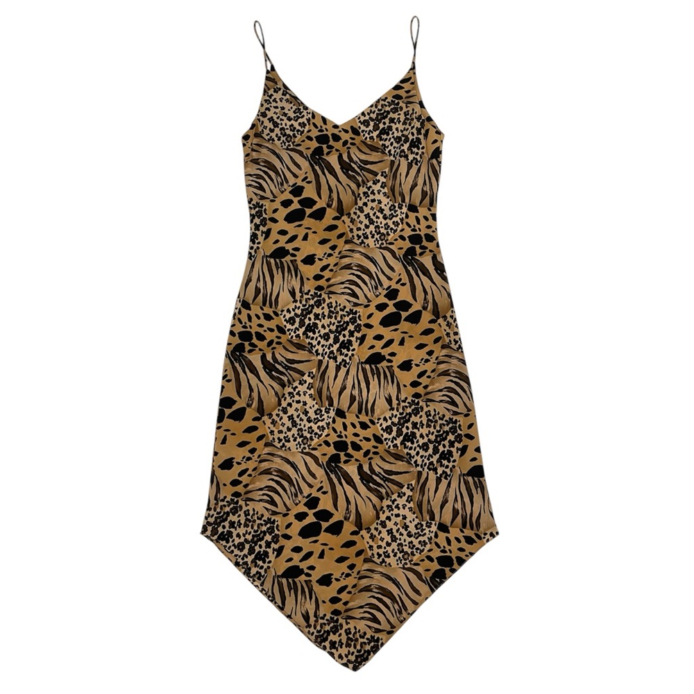 Vintage animal print asymmetrical midi dress